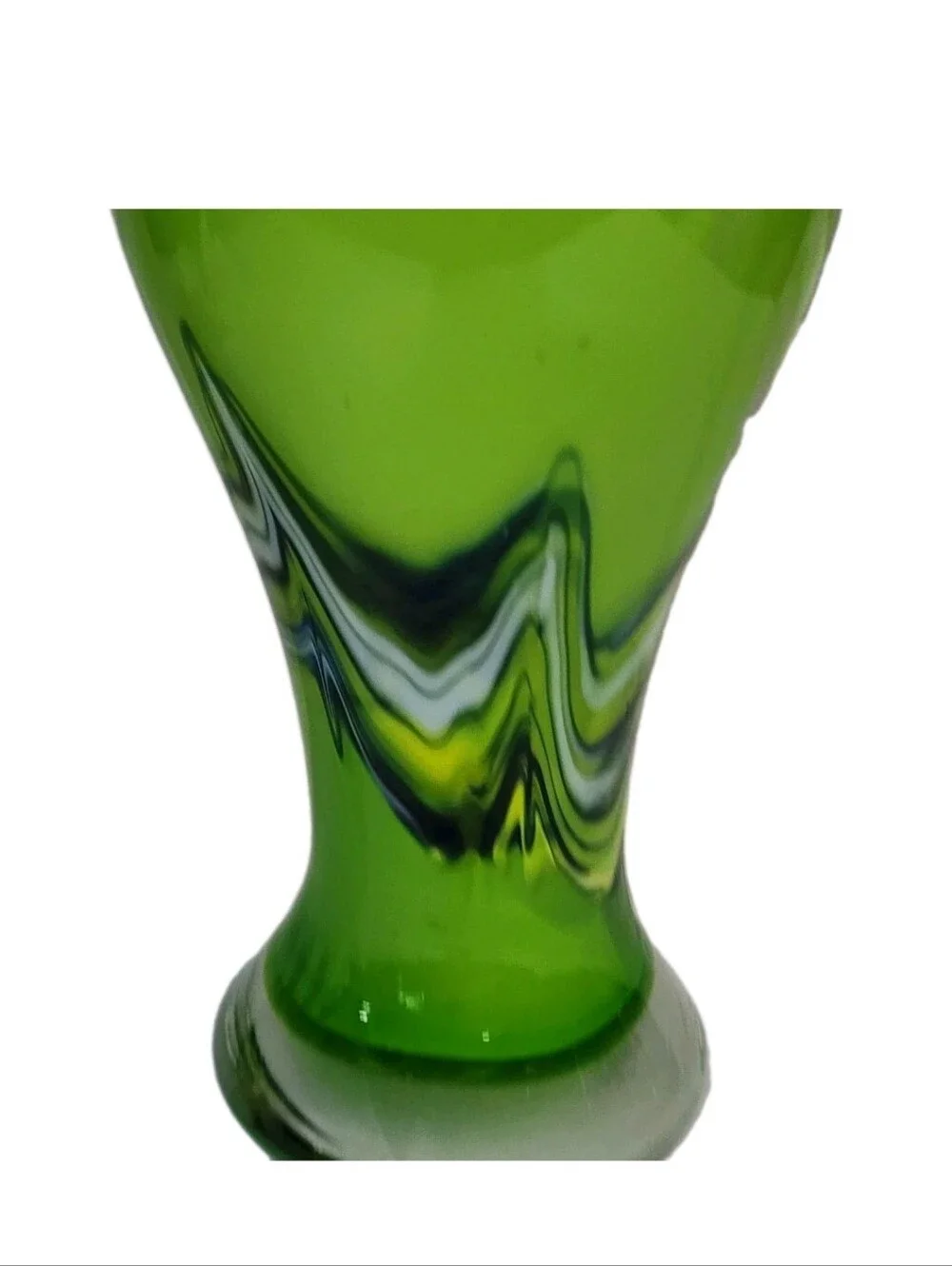 Blown Art Glass Vase Apple Lime Green With Swirls Heavy 10